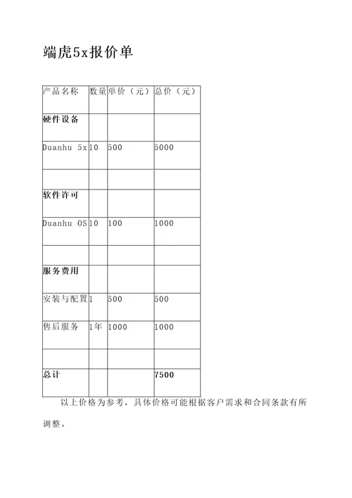 端虎5x报价单