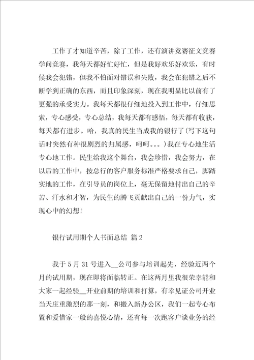 银行试用期个人书面总结