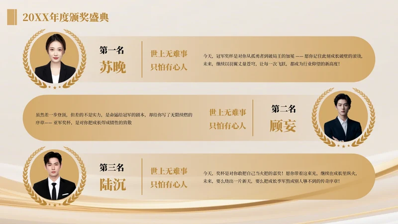 黄色商务风三项颁奖排版PPT单页