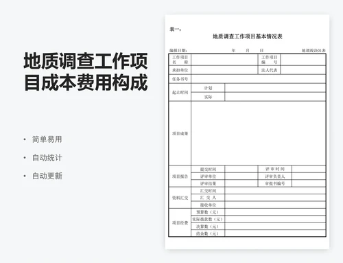 地质调查工作项目成本费用构成表