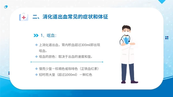 蓝简约医疗医院医生护士消化道出血护理学习培训课件模板