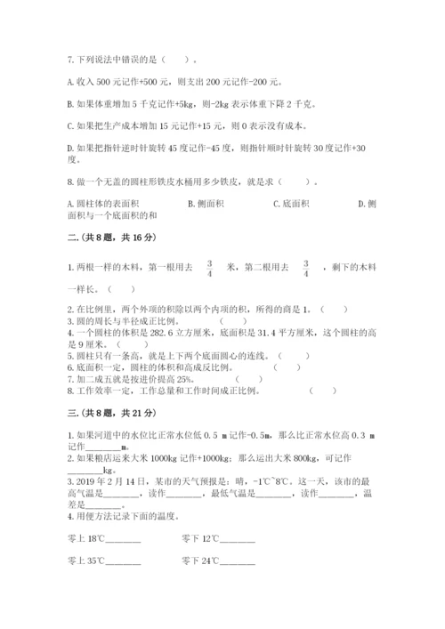 河南省平顶山市六年级下册数学期末考试试卷附参考答案（轻巧夺冠）.docx