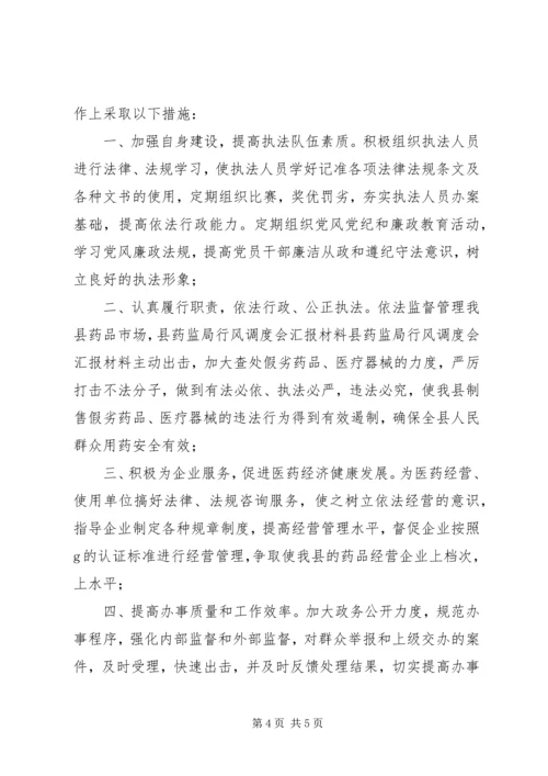 县药监局行风调度会汇报材料 (6).docx