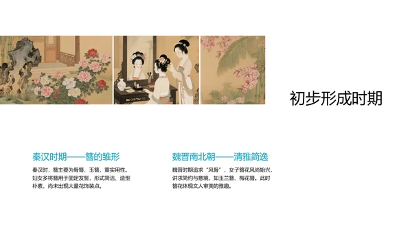 黄绿色国画新中式中国传统文化簪花PPT模板