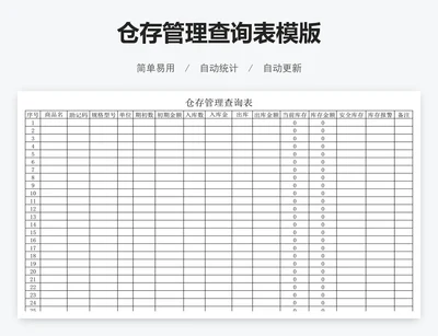仓存管理查询表模版