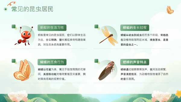 绿色插画风动植物旅馆PPT