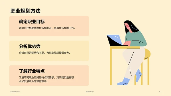 黄色插画大学生就业述职指导PPT模板