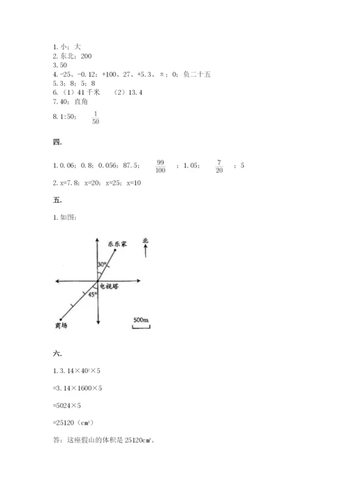 小学六年级数学期末自测题附参考答案（突破训练）.docx