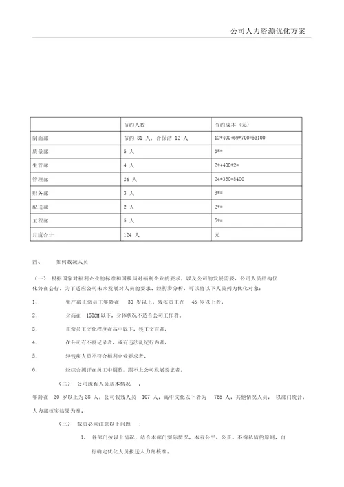 公司人力资源优化方案