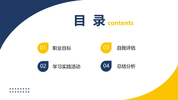 黄蓝简约风英语专业大学生职业生涯规划发展展示PPT模版