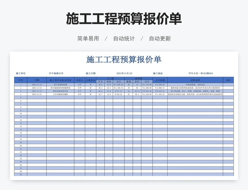 施工工程预算报价单