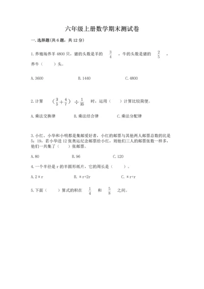 六年级上册数学期末测试卷附参考答案（研优卷）.docx