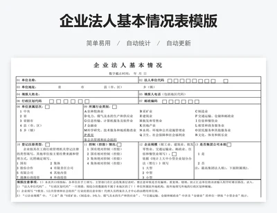企业法人基本情况表模版