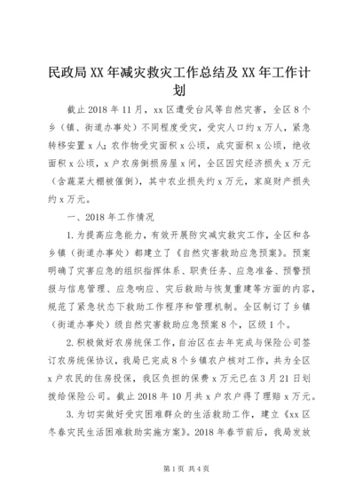 民政局XX年减灾救灾工作总结及XX年工作计划.docx