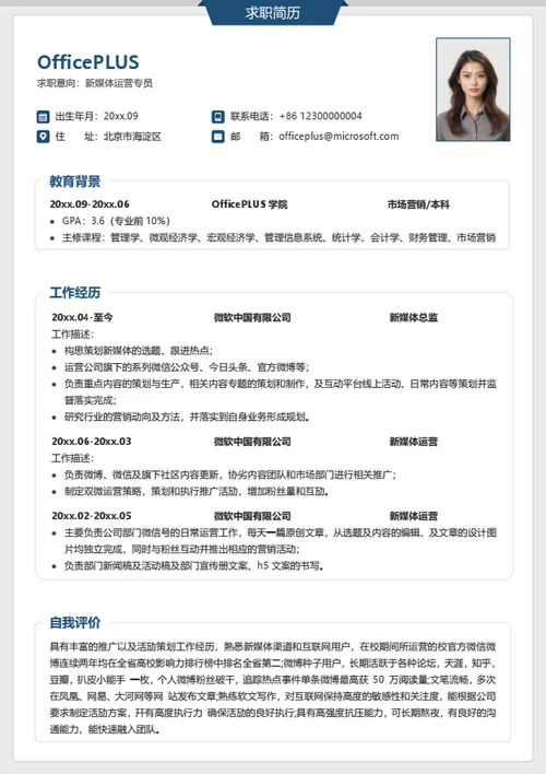 新媒体运营个人简历