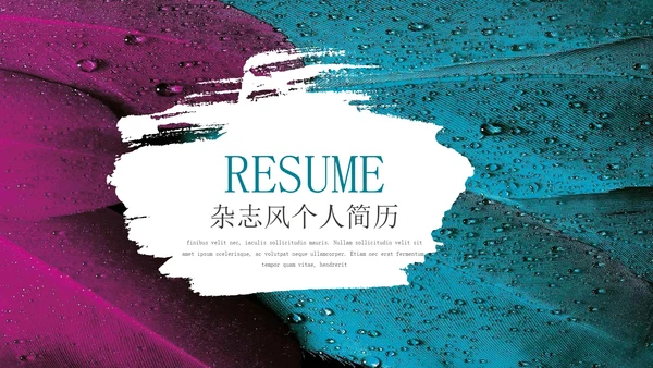 蓝紫拼色杂志纹理风个人简历PPT模板