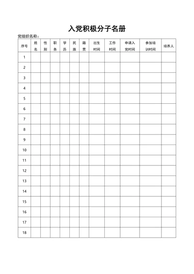 入党积极分子名册