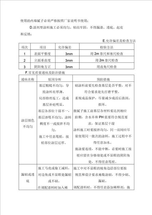 室内墙面涂料工程施工方案与技术措施
