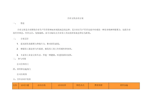 每月企业文化活动方案