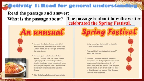 【优质阅读公开课课件】Unit 4 Time to celebrate Understanding 