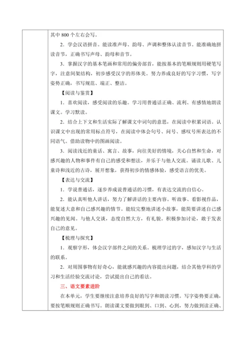 【新课标】统编版语文一上第2单元大单元解析与规划