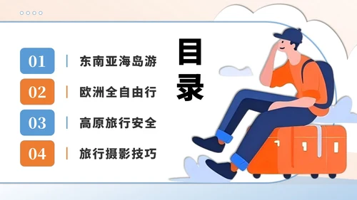 蓝黄色插画风8月暑假旅游全攻略PPT模板