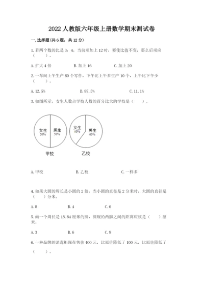 2022人教版六年级上册数学期末测试卷及完整答案（典优）.docx