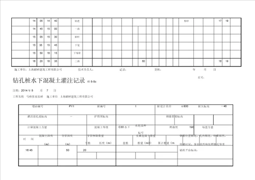 钻孔桩钻进记录表样表