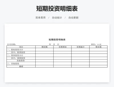 短期投资明细表