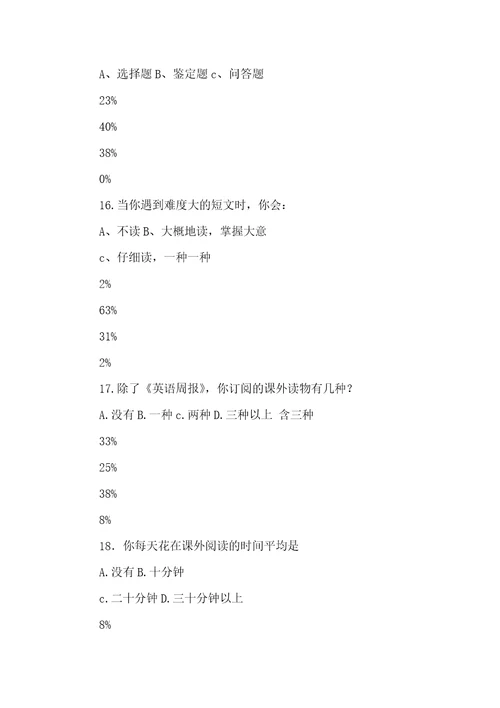 2022年初一英语阅读了解问卷调查模版1