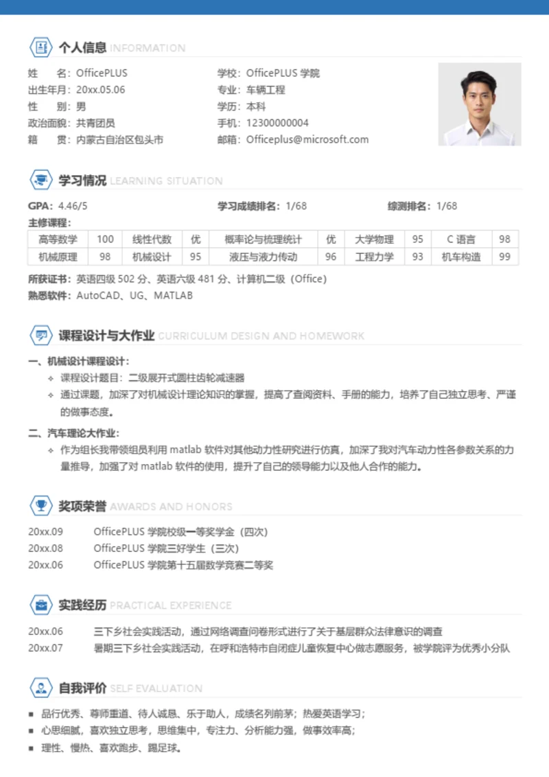 研究生毕业大学生求职简历