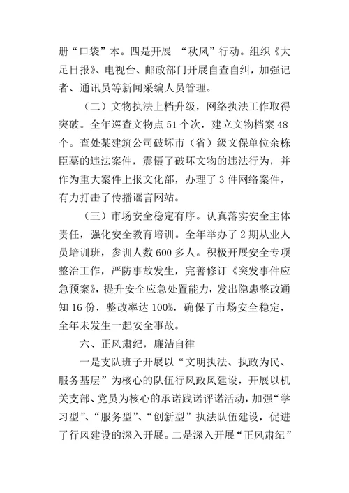 区文化市场行政执法支队领导班子的述职报告