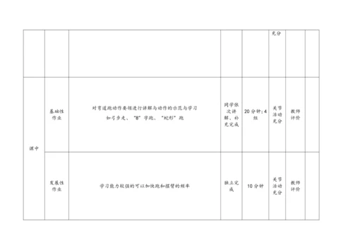 人教版体育八年级上册：第二章 田径 作业设计（表格式）