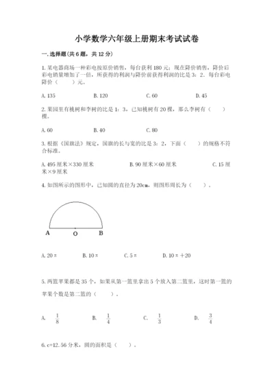 小学数学六年级上册期末考试试卷附答案（完整版）.docx