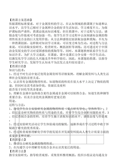 初中九年级化学下《第八单元复习金属及金属学习材料课题1金属学习材料》2