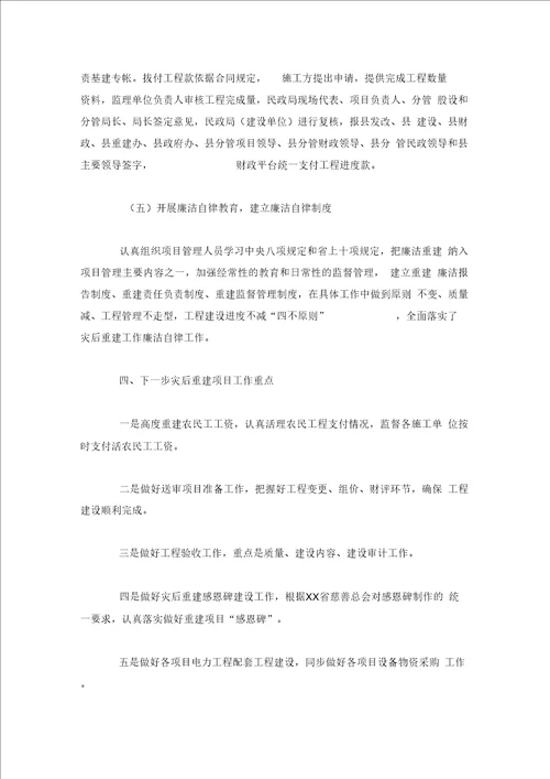 关于民政系统灾后重建公共服务项目实施情况的自查报告范文