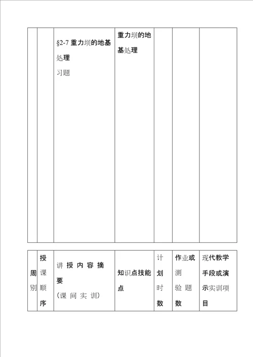 00高职高专水工建筑物授课计划