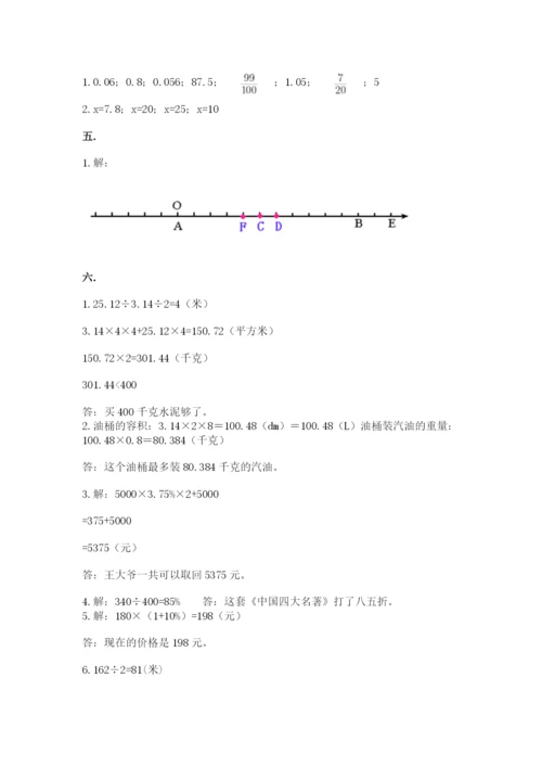 小学六年级下册数学摸底考试题及参考答案【实用】.docx