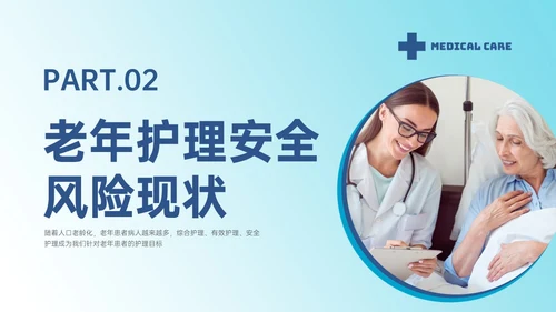 蓝色渐变实拍老年患者护理培训PPT模板护理安全管理