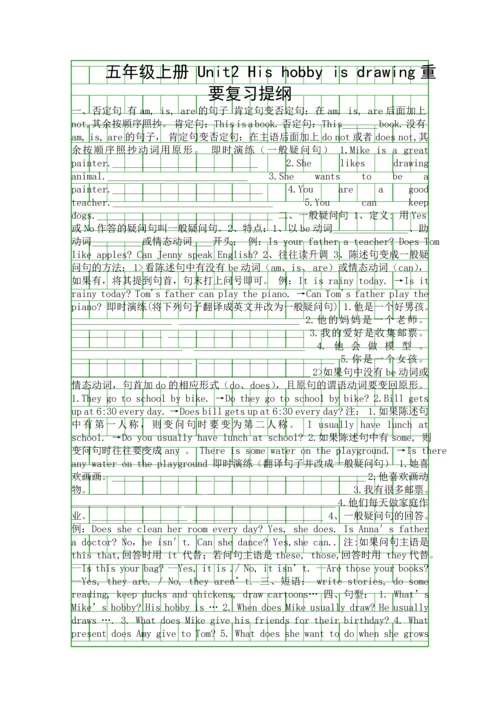 五年级上册-Unit2-His-hobby-is-drawing重要复习提纲.docx