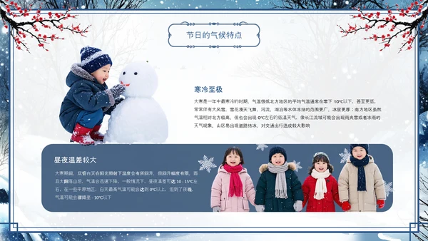 古风蓝色冬季梅花中国传统节气大寒节气介绍PPT模板.PPT