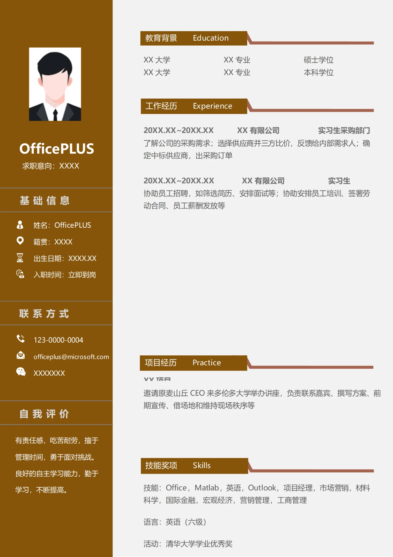 国际金融兼职项目助理个人简历模板