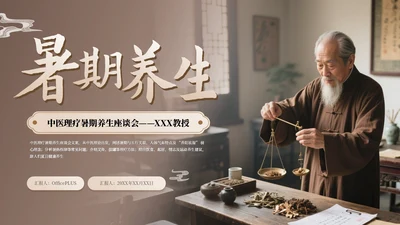 咖色古风中医理疗暑期养生座谈会通用PPT模板