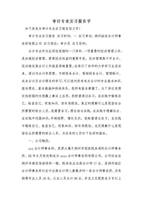 审计专业实习汇报2022字