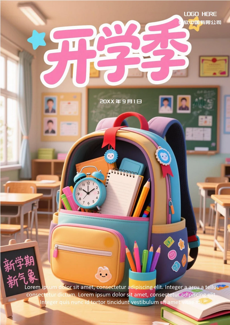开学季宣传海报(教室书包)