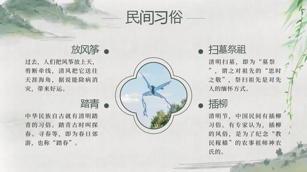 绿色中国风山水清明节科普教育带内容PPT模板