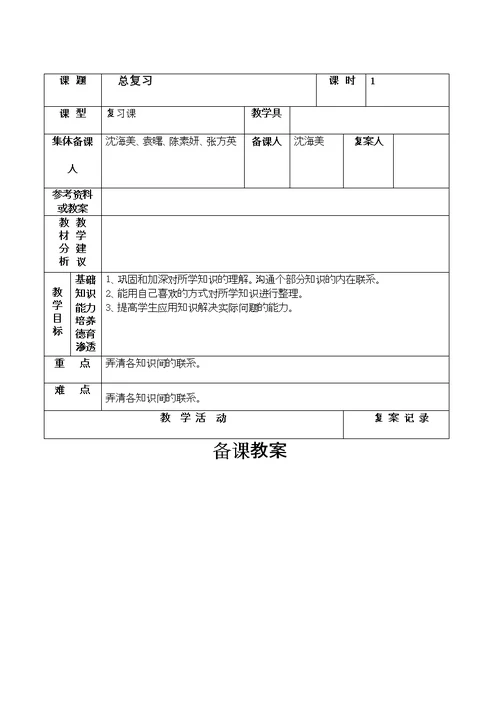 小学教师备课模板
