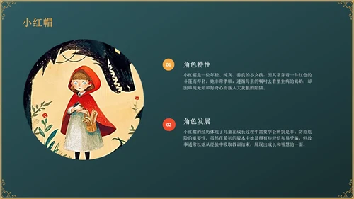 绿色复古风《小红帽》童话经典PPT模板