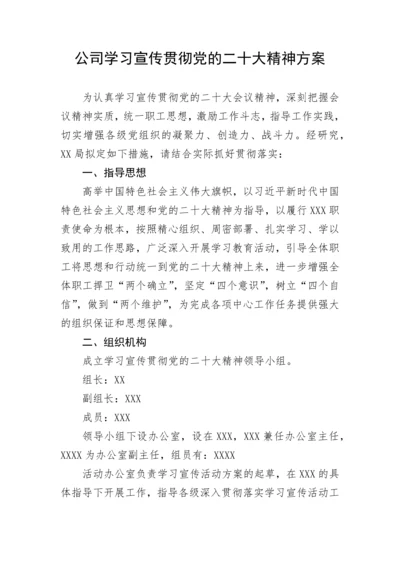 【国资国企】公司学习宣传贯彻党的二十大精神方案.docx