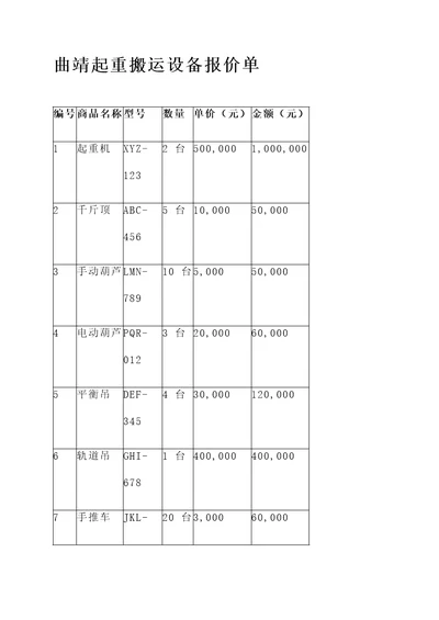 曲靖起重搬运设备报价单